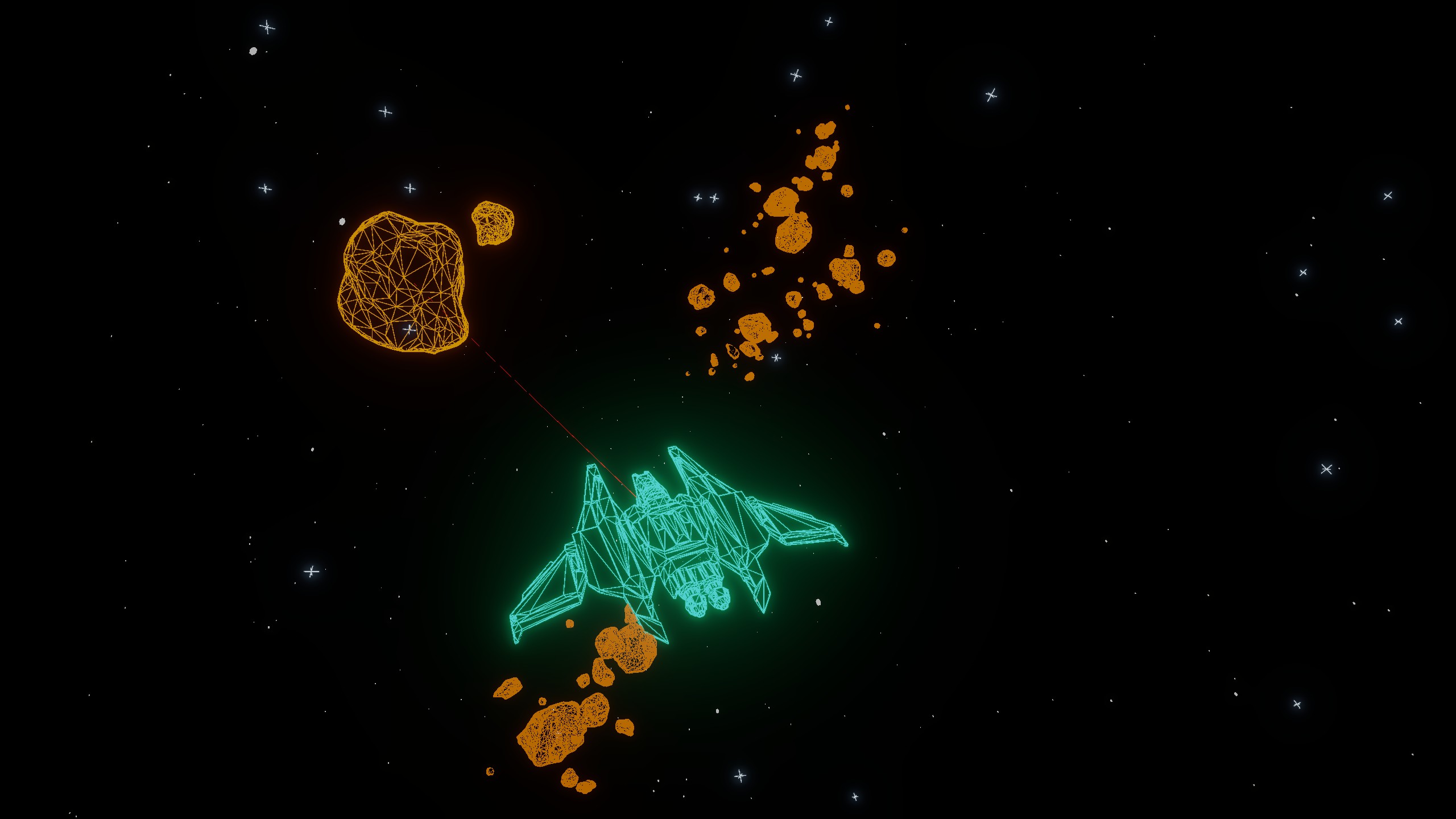 A frame mining an asteroid with its mining laser